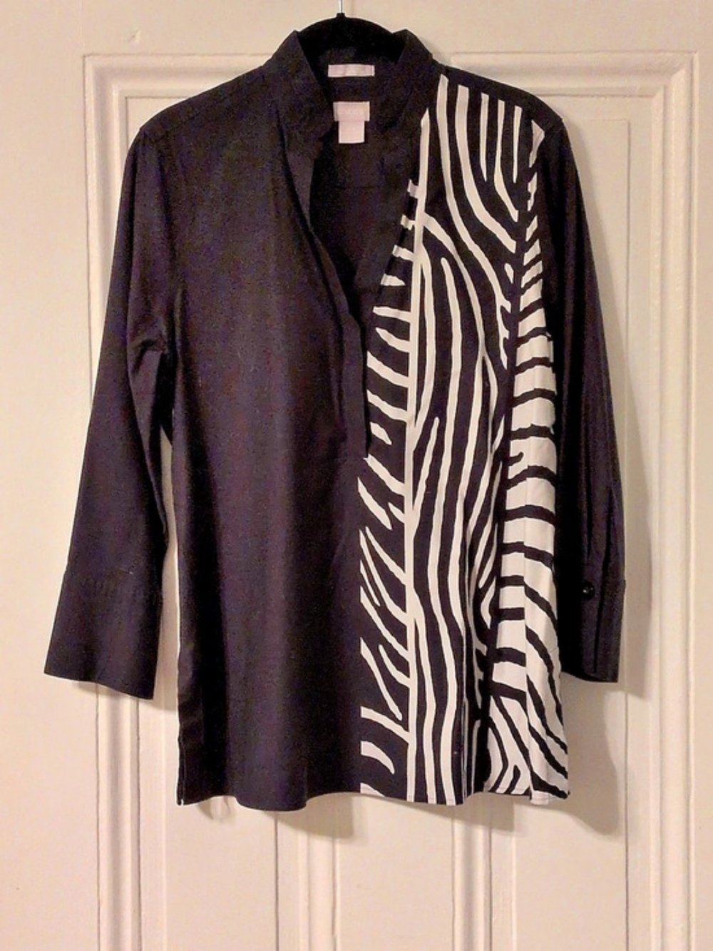 Chico's No Iron Stretch Zebra Print Shirt Medium